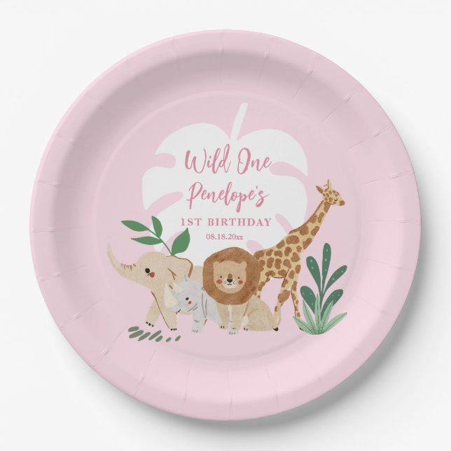 Assiettes En Carton Fille Safari Anniversaire Plaques papier (Devant)