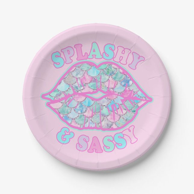 Assiettes En Carton Fille Splashy & Sassy Rose Turquoise Mermaid Kiss (Devant)