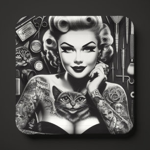 Assiettes En Carton Fille tatouée alternative école vintage