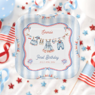 Assiettes En Carton Fille tout américaine 1er anniversaire 4 juillet