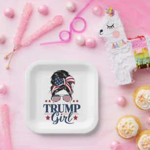 Assiettes En Carton Fille Trump Chignon Méssy Trump 2024 Élection Amér