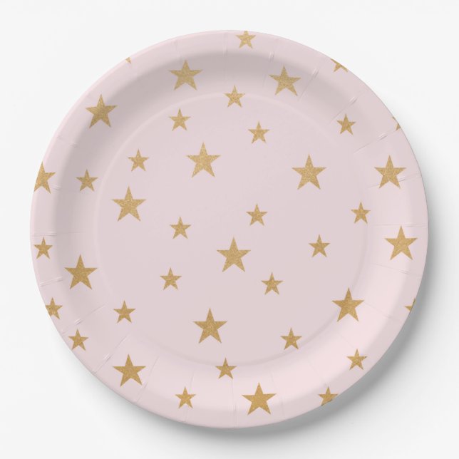 Assiettes En Carton Fille Twinkle Baby shower, étoiles or rose 3745 (Devant)