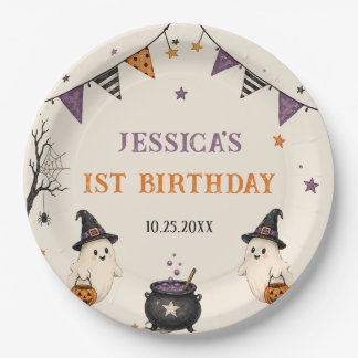 Assiettes En Carton Filles 1er anniversaire Halloween Fantôme