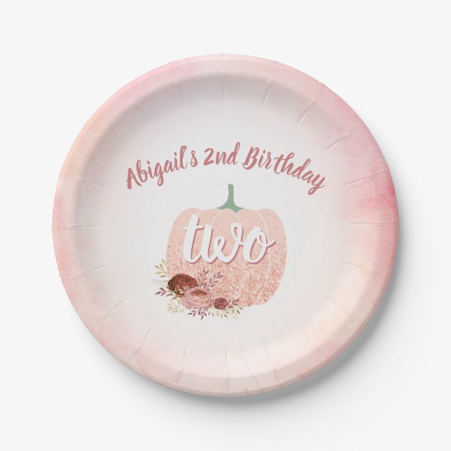 Assiettes En Carton Filles 2e anniversaire Rose Citrouille Parties sci (Devant)