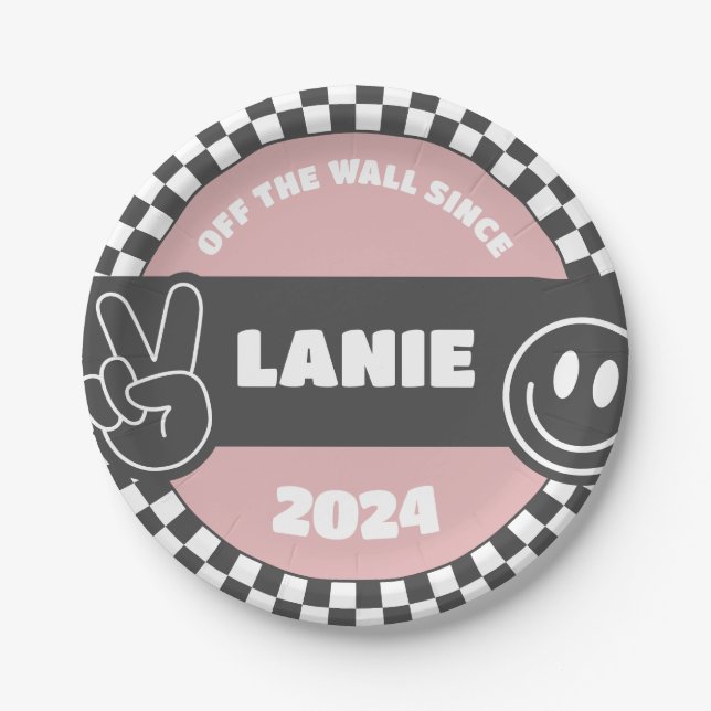 Assiettes En Carton Filles À damiers Skateboard Hippie Super Anniversa (Devant)