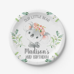 Assiettes En Carton Filles Aquarelle Koala Ours Anniversaire