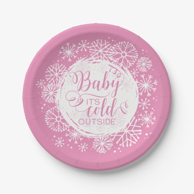 Assiettes En Carton Filles Bébé Il fait froid dehors 7" Plaque en papi (Devant)