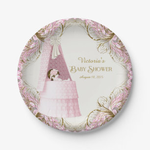 Assiettes En Carton Filles Berceau Rose et Or Baby Shower