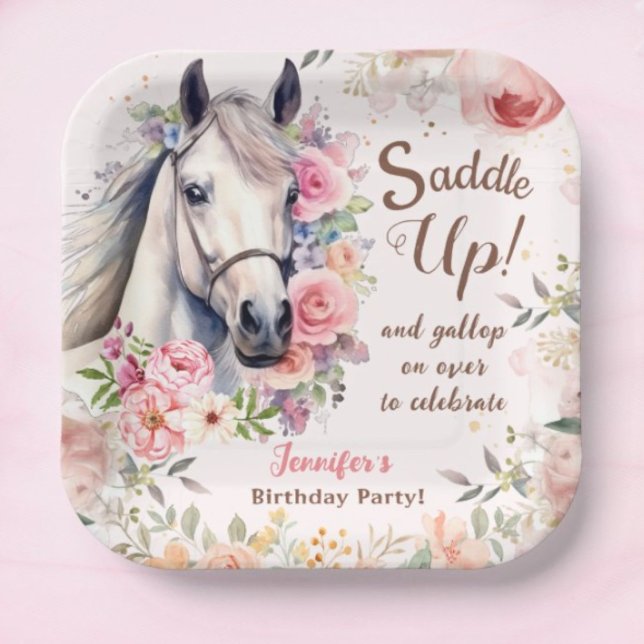 Assiettes En Carton Filles Cheval Plaques de papier fête d'anniversair (Créateur téléchargé)