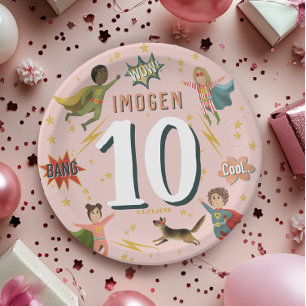 Assiettes En Carton Filles Cool moderne rose Superhero Anniversaire de