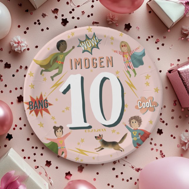 Assiettes En Carton Filles Cool moderne rose Superhero Anniversaire de (Créateur téléchargé)