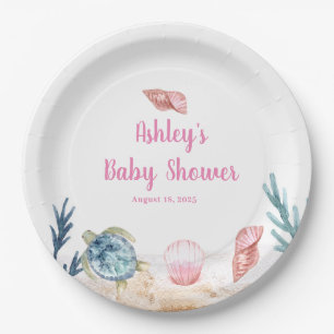 Assiettes En Carton Filles customisées Baby shower de tortue de mer