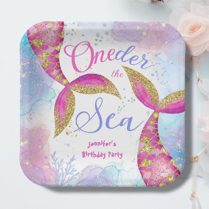 Assiettes En Carton Filles de fête d'anniversaire de sirène Papier ros