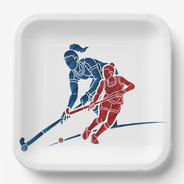 Assiettes En Carton Filles de hockey sur gazon (Recto)