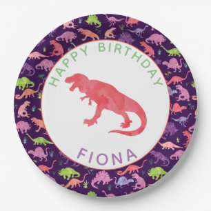 Assiettes En Carton Filles Dinosaures personnalisées Motif de fête d'a