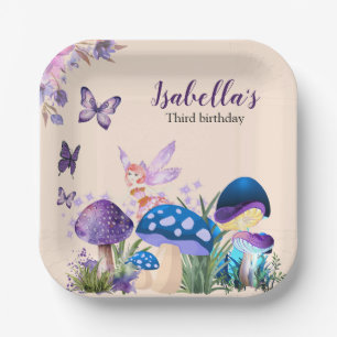 Assiettes En Carton Filles Fée Champignon Papillon Anniversaire Violet