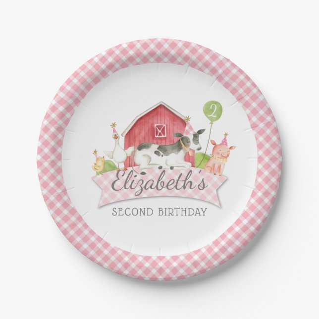 Assiettes En Carton Filles Ferme Anniversaire Plaques papier (Devant)