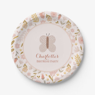 Assiettes En Carton Filles Gingham Rose Papillon Fleur Sauvage 