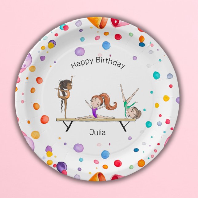 Assiettes En Carton Filles Gymnastique Arc-en-ciel Balloons fête d'ann (Créateur téléchargé)
