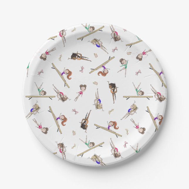 Assiettes En Carton Filles Gymnastique fête d'anniversaire (Devant)