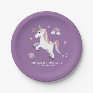 Assiettes En Carton Filles mignonne violet princesse Unicorn Anniversa