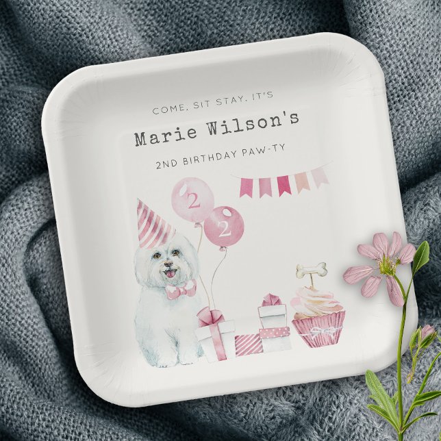 Assiettes En Carton Filles mignonnes Roses Fête Chien Chien Robe N'Imp (Créateur téléchargé)