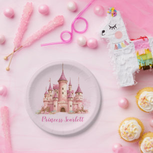 Assiettes En Carton Filles Rose Princesse Anniversaire Personnalisé