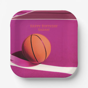 Assiettes En Carton Filles roses Anniversaire de la fête de basket