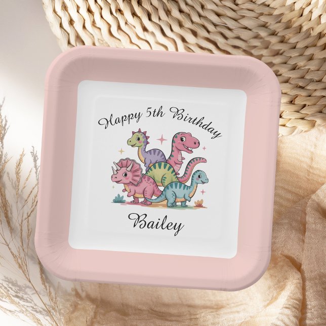 Assiettes En Carton Filles roses Dinosaure Anniversaire (Créateur téléchargé)
