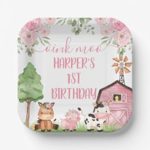Assiettes En Carton Filles roses Ferme Florale Anniversaire Plaque pap
