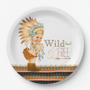 Assiettes En Carton Filles sauvages et libres Fête tribale pour bébé