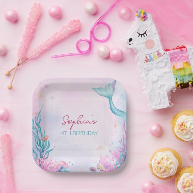 Assiettes En Carton Filles Sirène Anniversaire de fête (Fête)