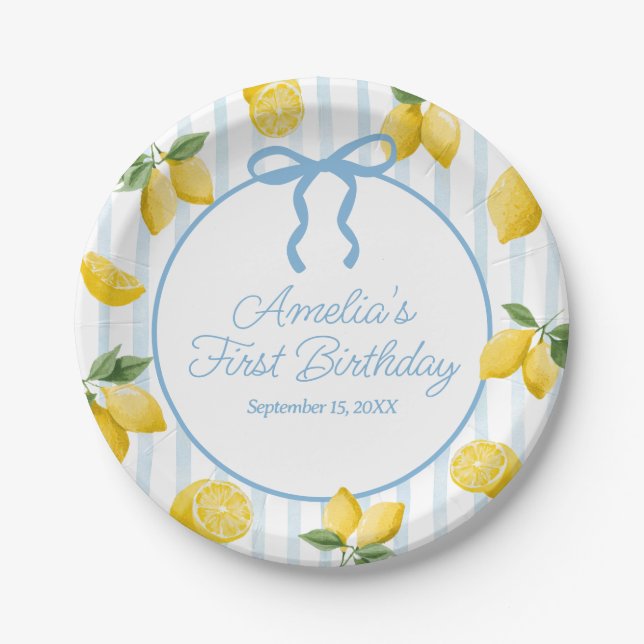 Assiettes En Carton Filles Whimsical Blue Bow Lemon Amalfi Anniversair (Devant)