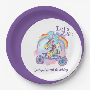Assiettes En Carton Filles Whimsical Roller Patinage violet Anniversai