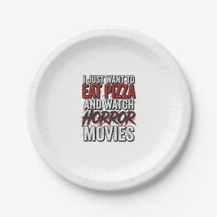 Assiettes En Carton Films d'horreur de pizza Typographie vintage Hallo