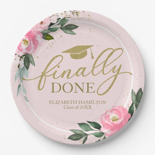 Assiettes En Carton Finalement Fait Hot Rose Floral Graduation Party (Devant)