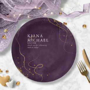 Assiettes En Carton Fine Lines Gold Abstract Mariage V1 Plum ID867