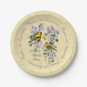 Assiettes En Carton Finition or et fleurs d'Apple Jaune