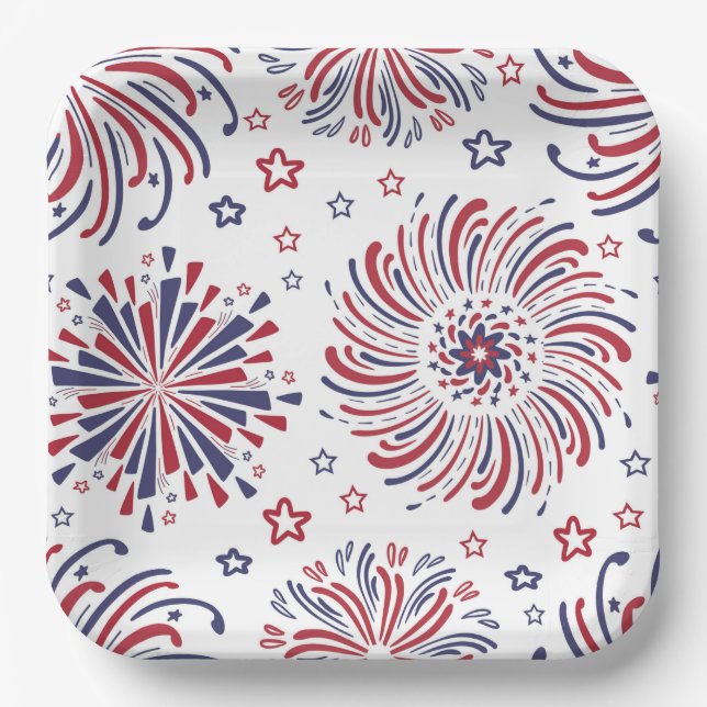 Assiettes En Carton Fireworks 4 juillet Plaque en papier (Recto)