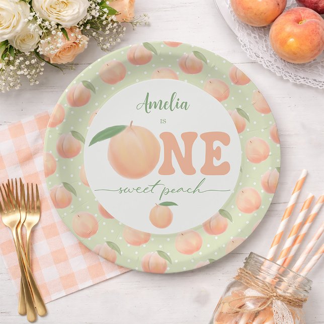 Assiettes En Carton First Birthday Party One Sweet Peach  (First Birthday Party One Sweet Peach Paper Plates)