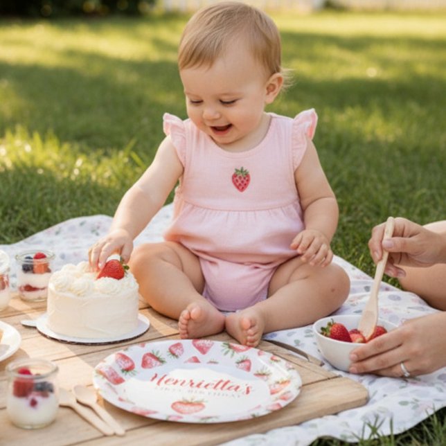 Assiettes En Carton First Birthday Strawberry Watercolor Party Plates (Créateur téléchargé)