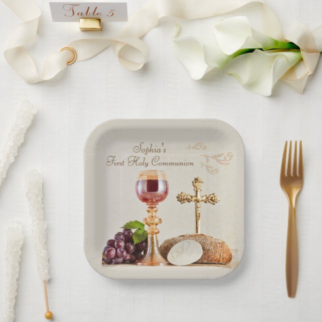 Assiettes En Carton First Holy Communion Eucharist Chalice Design (Mariage)