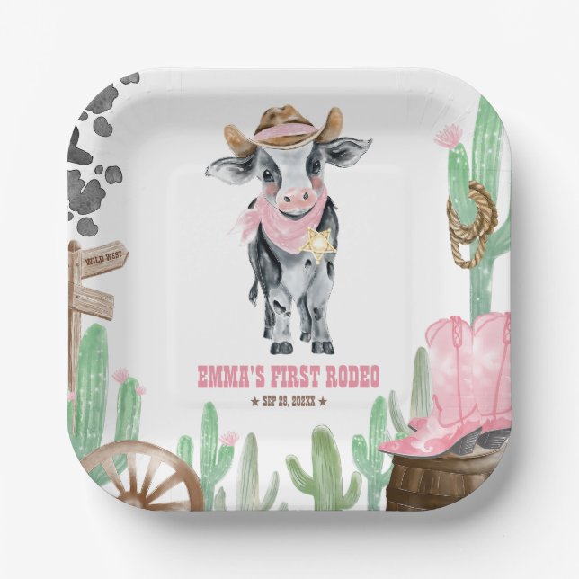 Assiettes En Carton First Rodeo 1st Birthday Baby Cow (Recto)