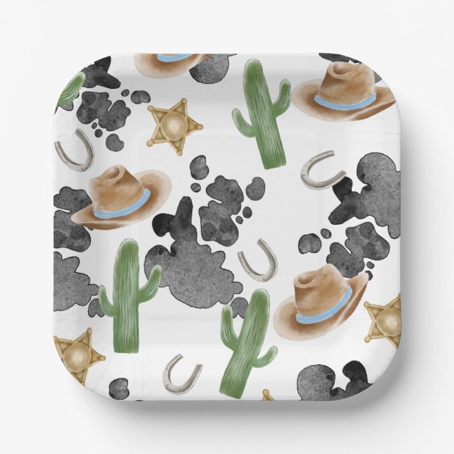 Assiettes En Carton First Rodeo 1st Birthday Baby Cow Paper Plates (Recto)