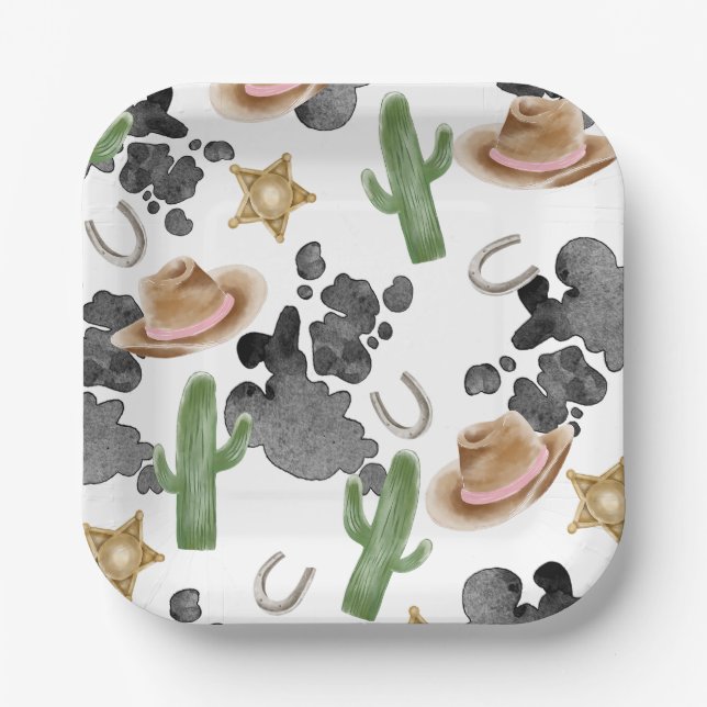 Assiettes En Carton First Rodeo 1st Birthday Baby Cow Paper Plates (Recto)