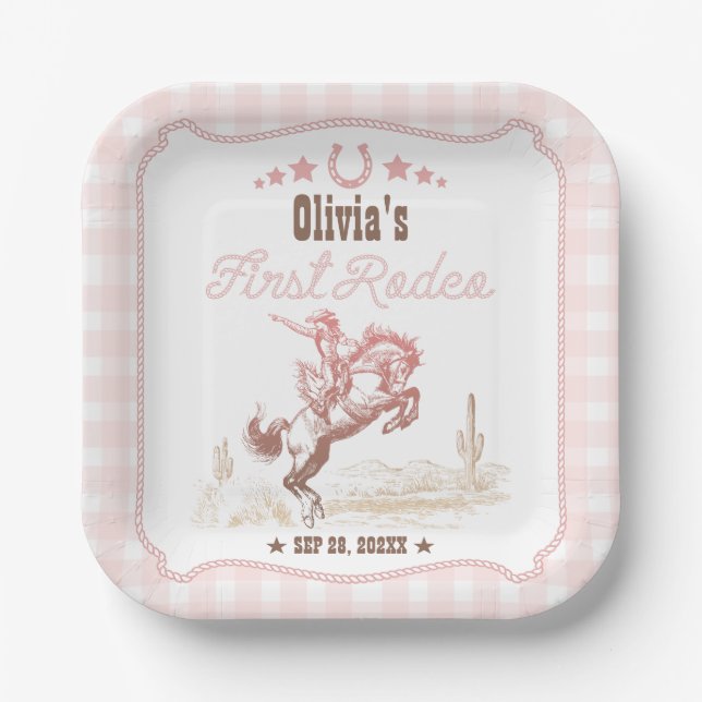 Assiettes En Carton First Rodeo 1st Birthday Pink Western (Recto)