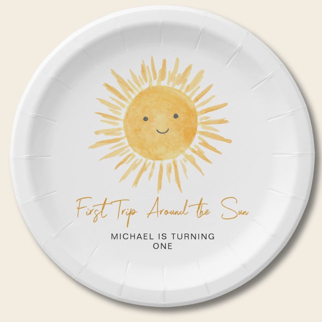 Assiettes En Carton First Trip Around The Sun Boy's Birthday Party (Créateur téléchargé)
