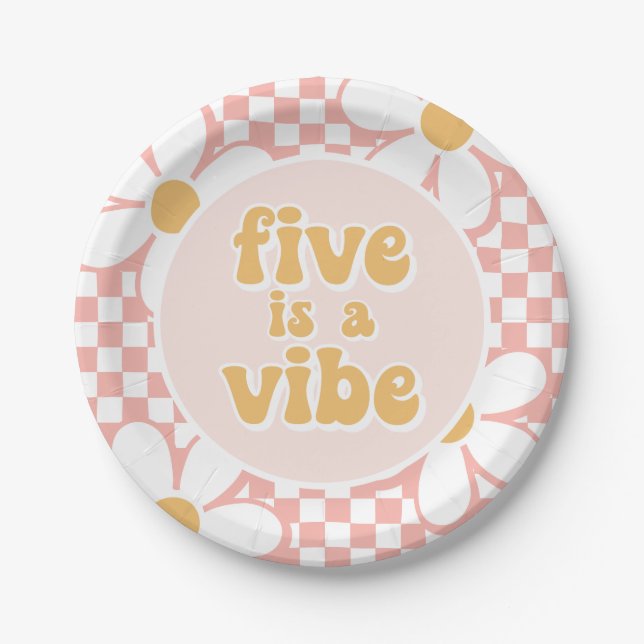 Assiettes En Carton Five est un Vibe Pink Daisy Checker (Devant)