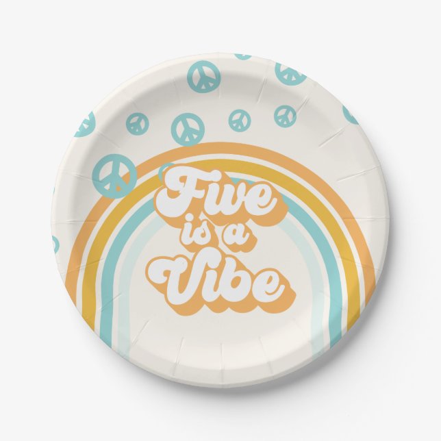 Assiettes En Carton Five est Vibe Retro Boy 5th Birthday Paper Plates (Devant)