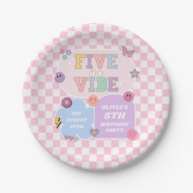 Assiettes En Carton Five Is A Vibe Preppy Patch 5th Birthday Party (Devant)